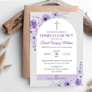 Invitation Première Communion Fleurs Violettes Mig