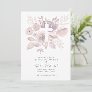 Invitation Première communion florale aquarelle 