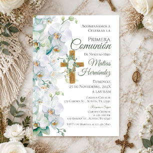 Invitation Première communion florale blanc et verdure