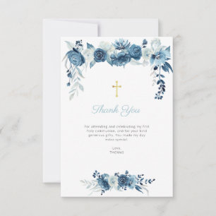 Invitation première communion florale bleue
