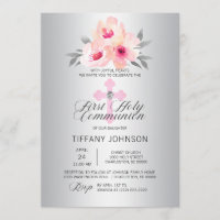 Première Communion Florale Croix Rose FILLE + POEM