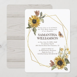 Invitation première communion florale de tournesol
