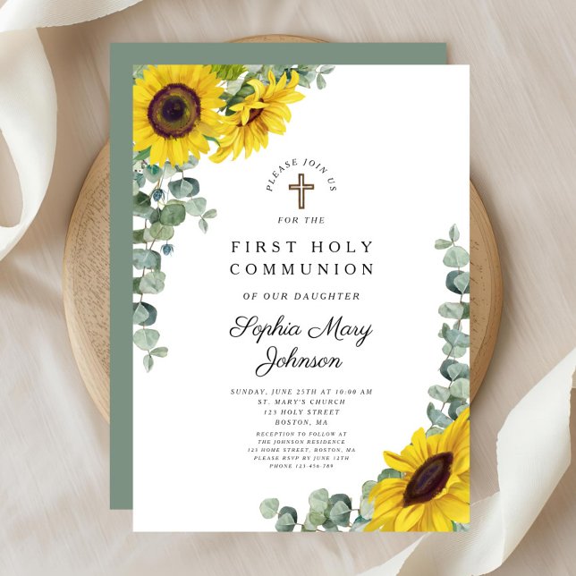 Invitation Première communion florale élégante  (Elegant Floral First Holy Communion Invitation)