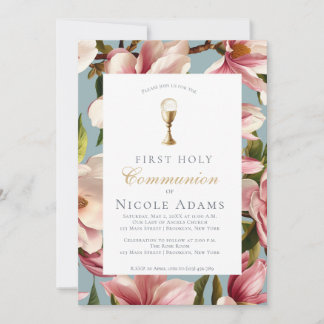 Invitation Première communion florale Magnolia 