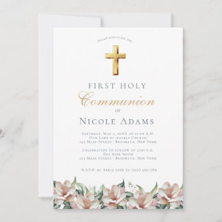 Invitation Première communion florale Magnolia 