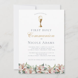 Invitation Première communion florale Magnolia
