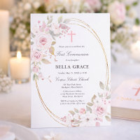 Première communion florale rose rose rustique