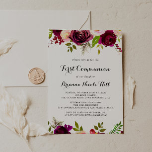 Invitation Première communion florale rousse Bourgogne