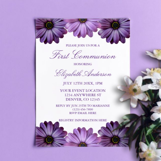Invitation Première communion florale violette (Créateur téléchargé)