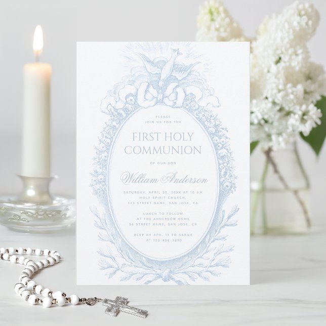 Invitation Première communion garçon bleu blanc Esprit Saint  (Créateur téléchargé)