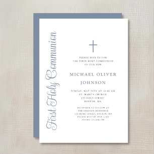 Invitation Première communion garçon élégant écriture bleu po