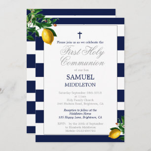 Invitation Première communion Garçon Marine Lemons Argent Rel