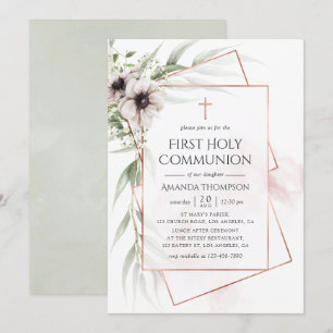 Invitation Première communion géométrique à l'aquarelle Eucal