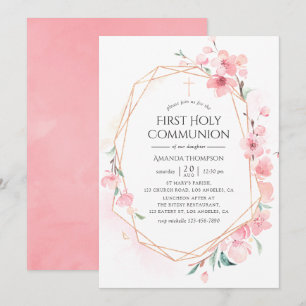Invitation Première communion géométrique de fleur de cerisie