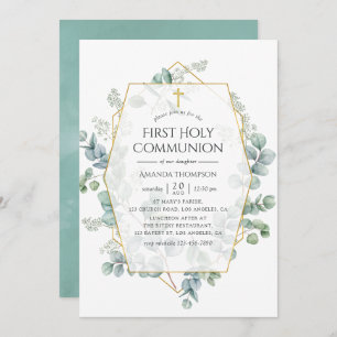 Invitation Première communion géométrique de l'Eucalyptus aqu