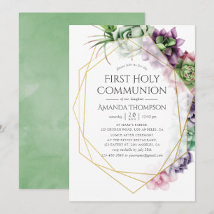 Invitation Première communion géométrique succulente