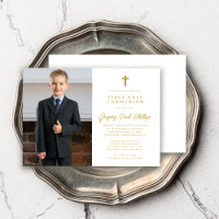 Première Communion Gold White Minimalist Photo Gar