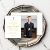 Première Communion Gold White Minimalist Photo Gar