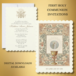 Invitation Première communion Jésus Résurrection Chalice Hôte