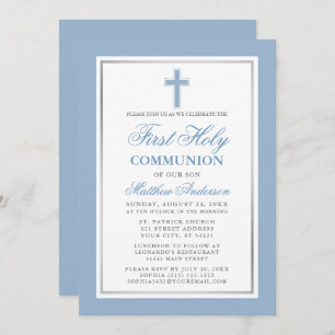 Invitation Première Communion Lumière Bleu et Argent