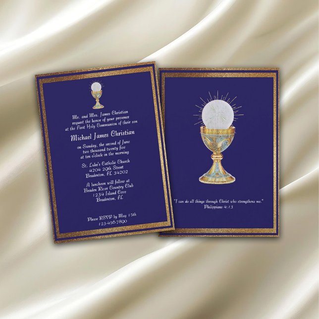 Invitation Première communion marine bleu chalice hôte (Créateur téléchargé)
