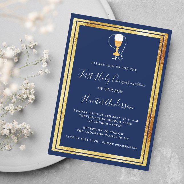Invitation Première communion marine bleu chalice hôte (Créateur téléchargé)