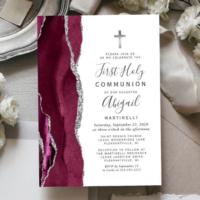 Invitation Première communion pailletée d'argent Agate de Bou (Créateur téléchargé)