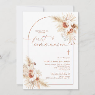 Invitation Première communion, Pampas Grass Boho Christening
