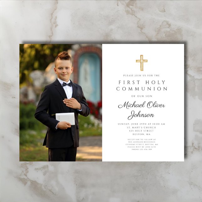 Invitation Première communion photo de croix élégante  (Elegant Cross Photo First Communion Invitation)
