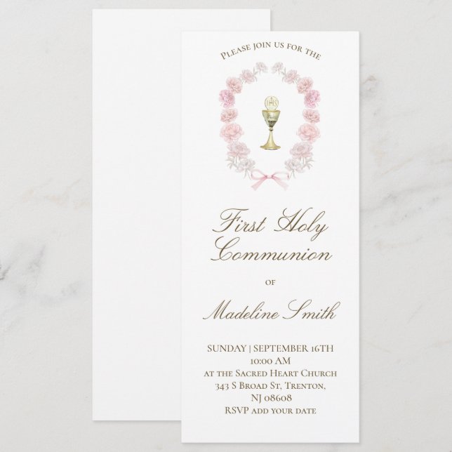 Invitation première communion pink (Devant / Derrière)