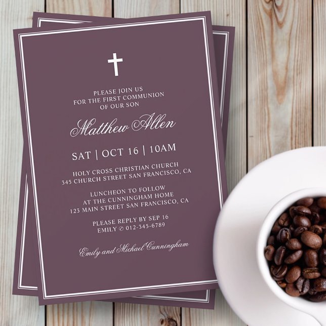 Invitation Première Communion Pour Lui | Croix classique élég (Créateur téléchargé)