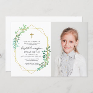 Invitation Première Communion Pour Sa Croix De Foliage Géomét