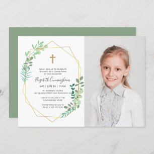Invitation Première Communion Pour Sa Croix De Foliage Géomét
