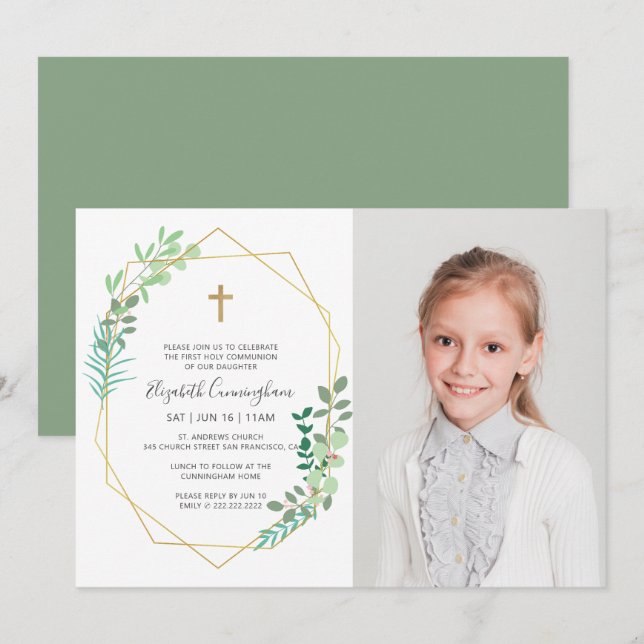 Invitation Première Communion Pour Sa Croix Géométrique (Devant / Derrière)