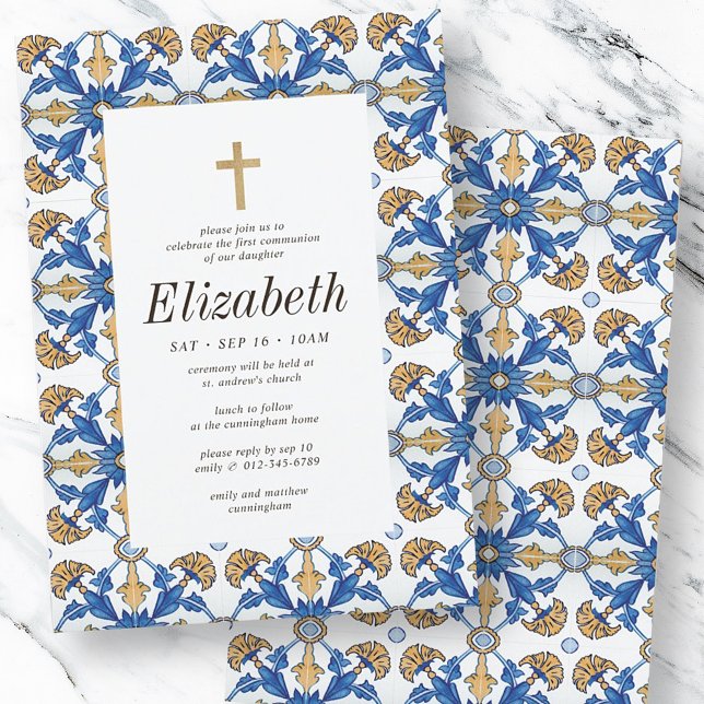 Invitation Première Communion Pour Ses Carreaux Méditerranéen (Créateur téléchargé)