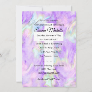 Invitation Première communion Purple Tie Dye Cross