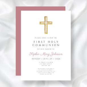 Invitation Première communion religieuse de fille rose rouill