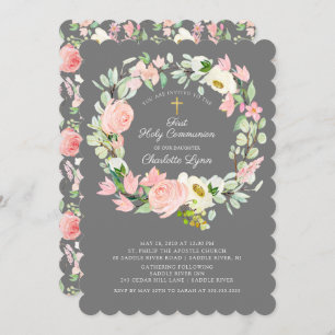 Invitation Première communion rose rose rose rose chic et élé