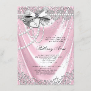 Invitation Première communion rose satin
