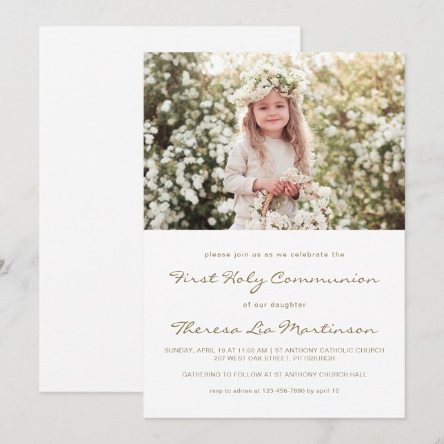 Invitation Première communion sacrée classique avec photo cro (Devant / Derrière)