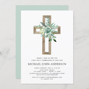 Invitation Première Communion Sage vert Eucalyptus