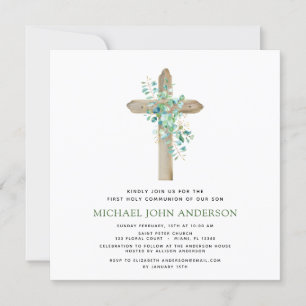 Invitation Première Communion Sage vert Eucalyptus