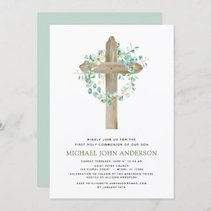 Invitation Première Communion Sage vert Eucalyptus Invi