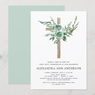 Invitation Première Communion Sage vert Eucalyptus Invi