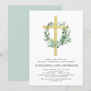 Invitation Première Communion Sage vert Eucalyptus Invi