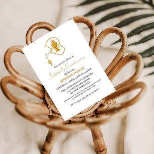 Invitation Première communion sainte aquarelle bleu floral