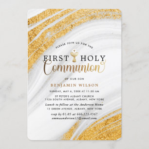 Invitation Première communion sainte du Garçon en marbre d'or
