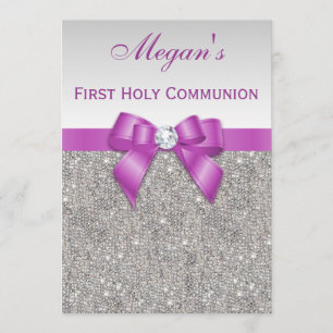 Invitation Première Communion Sainte Faux Jewels, Bow & Diamo