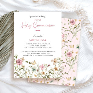 Invitation Première communion sainte rose pâle