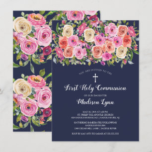 Invitation Première communion sainte rose rose moderne